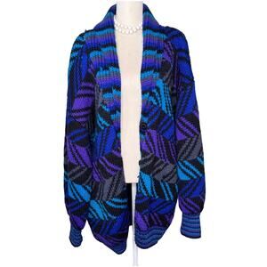 Vintage Oversized Geometric-Pattern Chunky Knit Cardigan